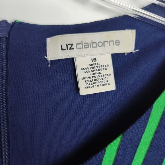 Liz Claiborne A-Line Sleeveless Dress Women's 18 Blue/Green Stripes Knee-Length - Picture 6 of 7